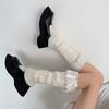 Women Autumn Ruffled Lace Bowknot Leg Warmers Japanese Lolita Twist Cable Knitted Foot Covers Student Stretch Calf Socks