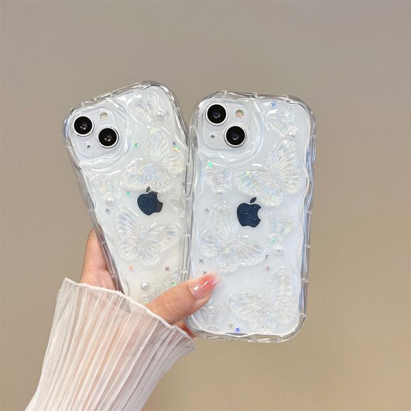 Прозрачный чехол для мобильного телефона с узором «Ветер» для iPhone 15 Pro Max, жемчужная бабочка, яблоко 17, блестки, волнистый 13