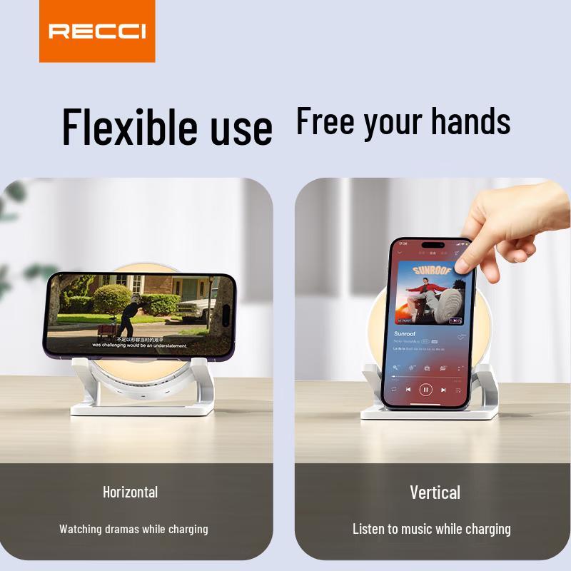 Беспроводное зарядное устройство Recci RSK-W28, Bluetooth-динамик с RGB-подсветкой (Китайская версия)
