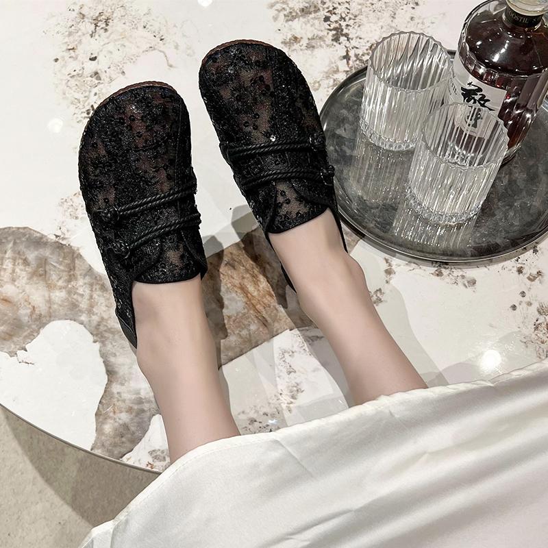 Женские сетчатые дышащие босоножки без застежек с круглым носком и пайетками, повседневная, модная, изящная и утягивающая женская обувь