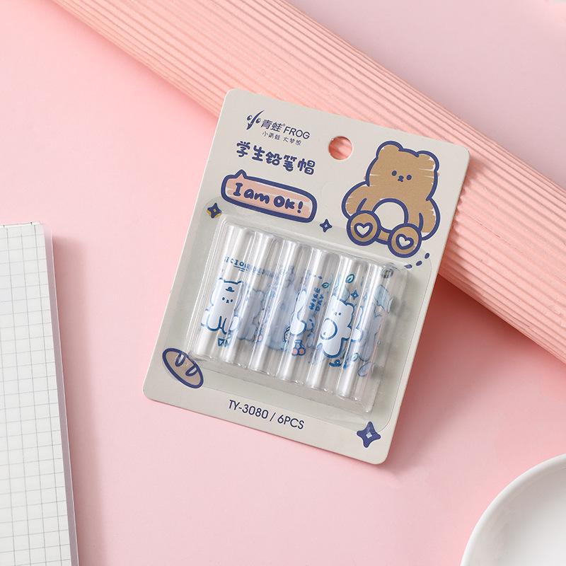 Набор детских пеналов с героями мультфильмов - 6 прозрачных пластиковых пеналов с белыми колпачками-удлинителями для ручек