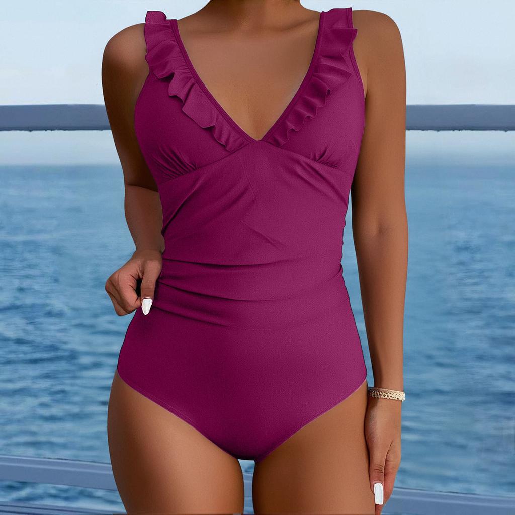 Женский цельный модный бикини однотонный сексуальный с бюстгальтером без стального бюстгальтера купальник