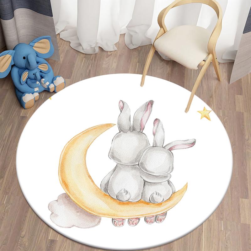 Детский ковер с принтом кролика Kawaii, коврики с кроликом, круглый ковер для гостиной, напольный коврик, фланелевый противоскользящий коврик для детей