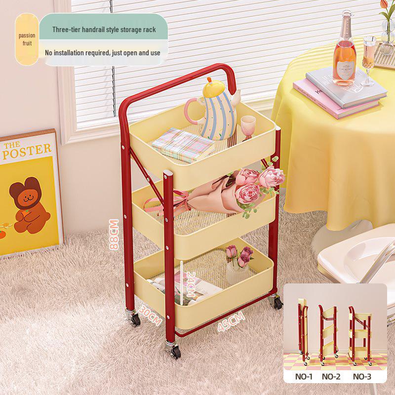 Складная ручная тележка-стеллаж с полками для закусок, игрушек и для кухни
