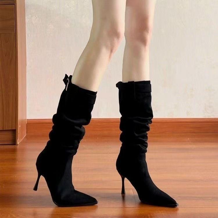 Сапоги на высоком каблуке 'Wind Year' Пряжка-ремень Остроносые Сапоги в стиле 'Fairy Boots' Сапоги Шпилька