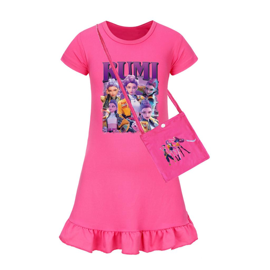 Платье для сна с коротким рукавом Demon Kpop Hunters для девочки с оборкой по подолу для использования в спальне