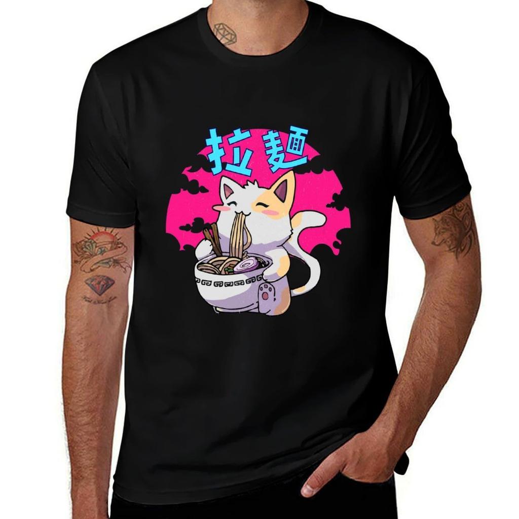 Cute Cat Eating Raunisex Gift For Cat Lover Tshirt Gym Exercise Short Sleeve Tshirt