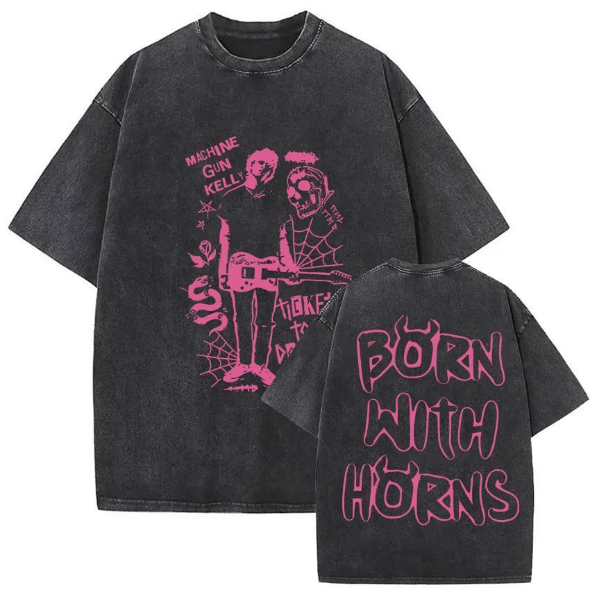 Vintage Washed MGK Lost Americana Tour 20252026 Print Tshirt Men Women Harajuku High Quality Fashion Oversized Cotton T Shirts