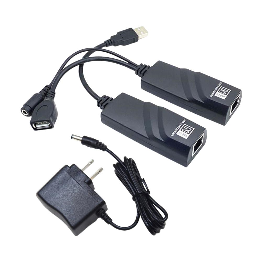 USB 2.0 Extender To RJ45 with Power Adapter Ethernet Extension Cable Connections Up To 100m for Camera Mouse Keyboard