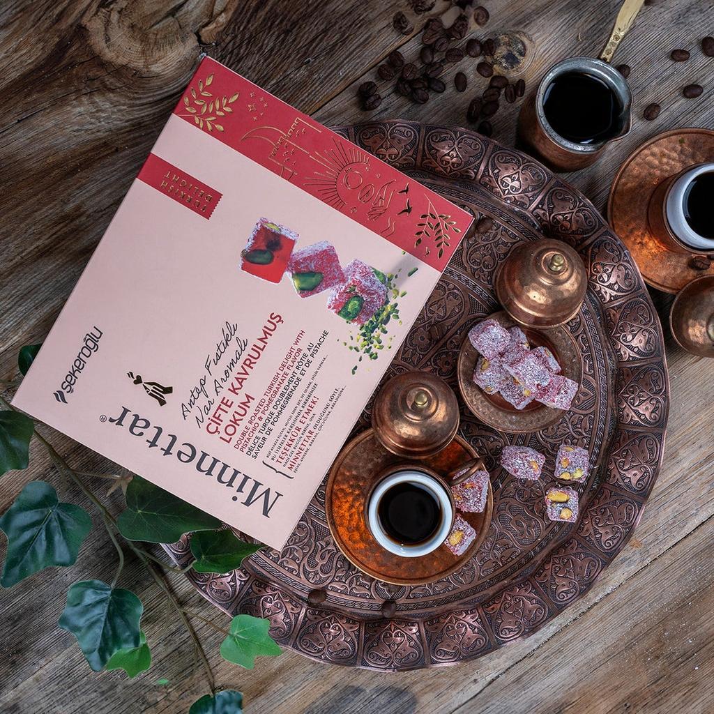 Minnettar Mixed Turkish Delight with Antep Pistachio & Pomegranate Flavor – 300g