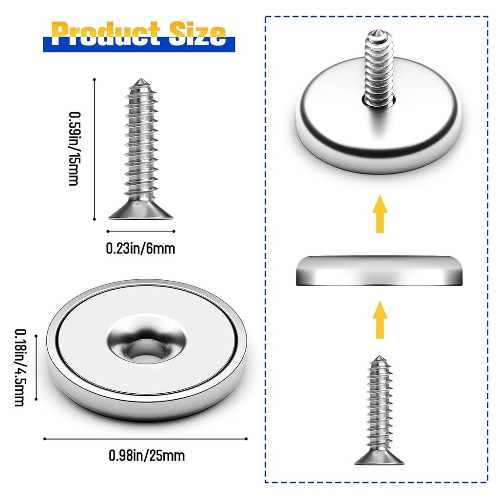Набор из 4/8/12 магнитов-чашек, промышленные круглые дисковые магниты с потайным отверстием и винтами из нержавеющей стали, 60 фунтов