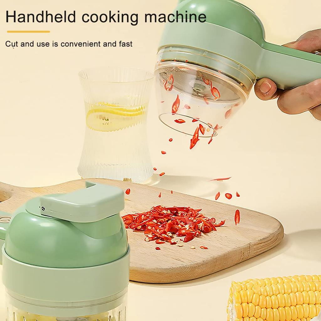 1pc 4 In 1 Vegetable Chopper Handheld Electric Vegetable Cutter Set Portable Wireless Garlic Mud Masher Garlic Press