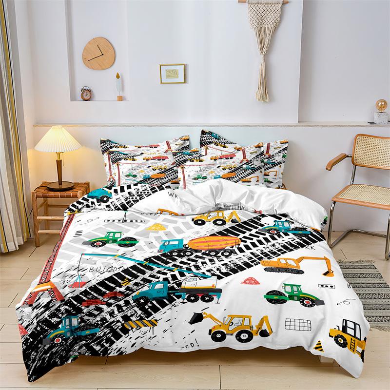 3D игрушечный автомобиль с принтом, комплект постельного белья с мультяшным автомобилем, пододеяльник, наволочка, 2/3 шт., полноразмерный мягкий домашний текстиль, подарок на день рождения для мальчиков и детской комнаты