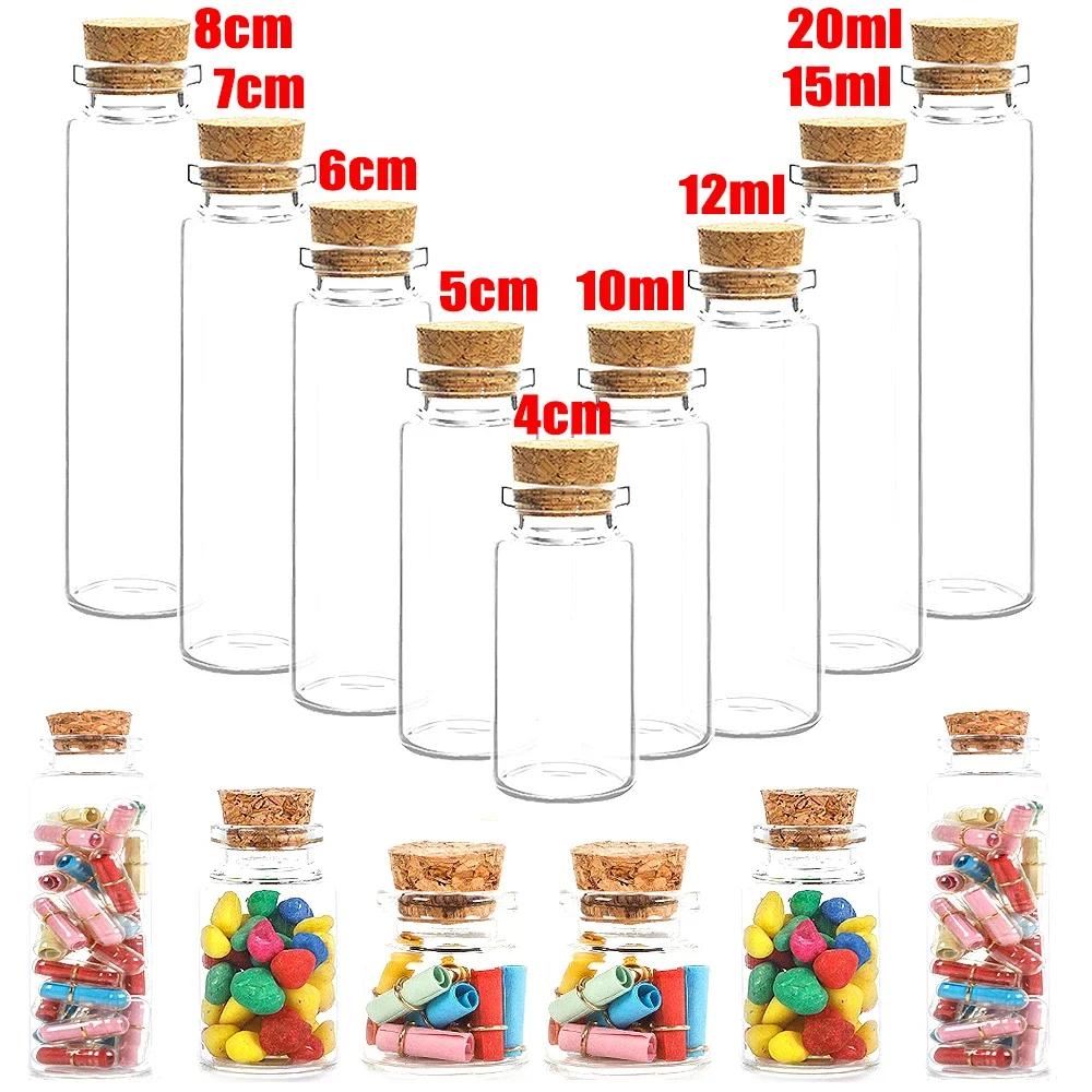 10Pcs Mini Clear Glass Bottles with Cork Stopper Wishing Drifting Bottles Wedding Party Decor DIY Craft Glass Spice Jars Vials