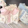 Сладкий женский летний комплект из двух предметов: пижама с воротником Hello Kitty, короткорукавный топ и шорты. Можно носить как домашнюю одежду, так и на улице.