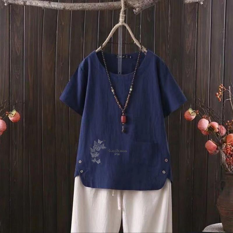 Boho Chic Linen Tee, Women's Summer Graphic Shirt, Vintage Print, S-4XL