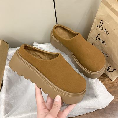 Винтажные женские теплые хлопковые тапочки-мюли на платформе с каблуком, модные закрытые носки, женские удобные ленивые тапочки для отдыха на природе