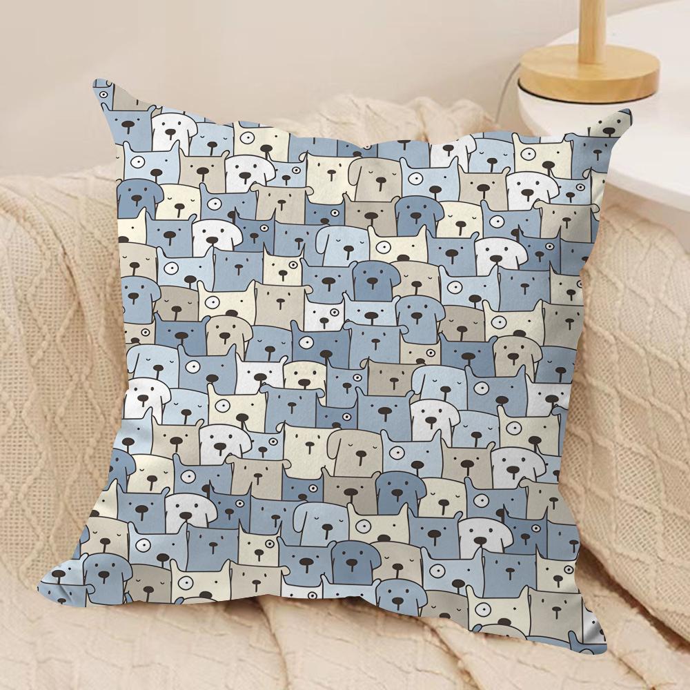 Cute cartoon Dog Face pattern Cushion Cover Silky Short Plush Invisible Zipper Dustproof Sofa Pillow Case for Home Decor