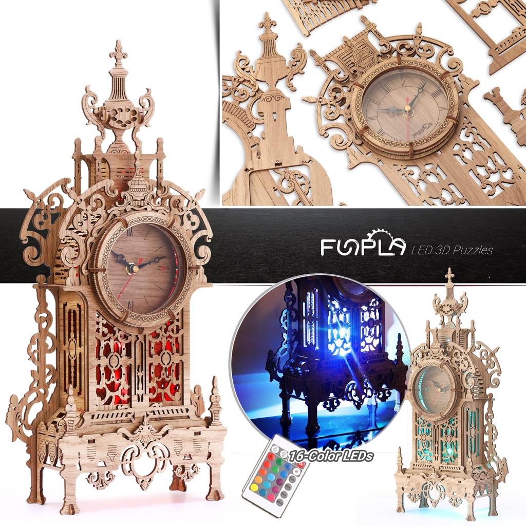 FUNPOLA LED 3D Puzzle Деревянный пазл 3D Puzzle Часы Башенные настольные часы Украшение дома Сделай сам Скандинавский интерьер своими руками с инструкциями для детей