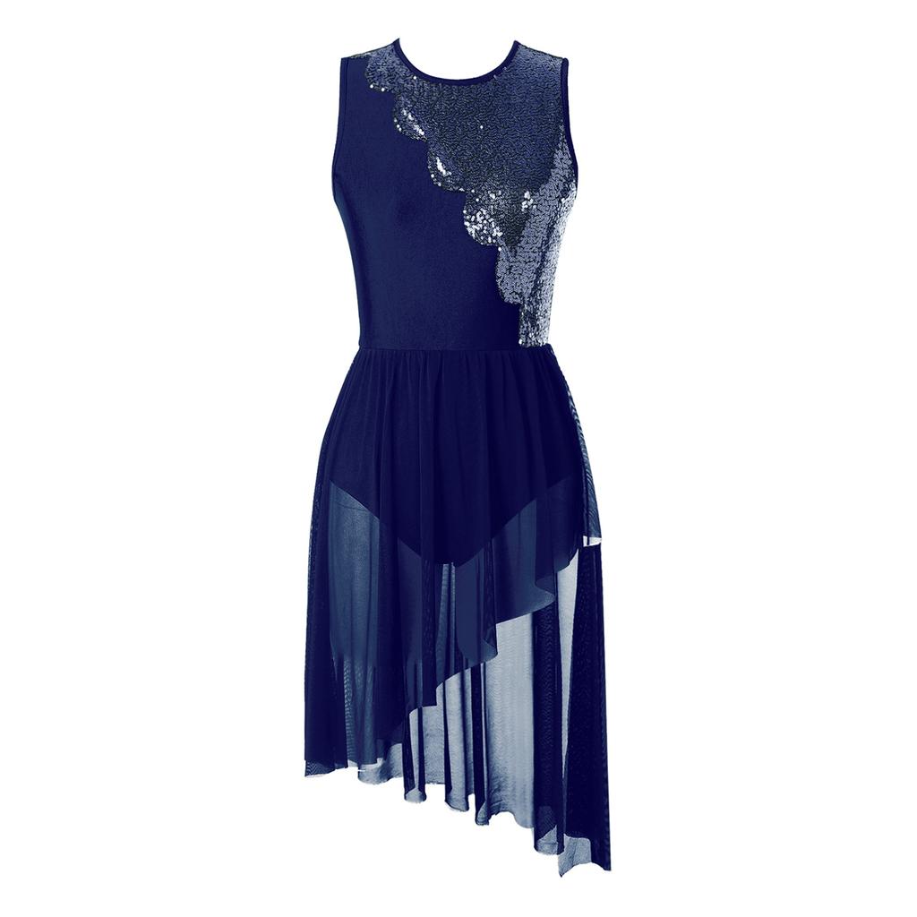 Женское платье для фигурного катания, блестящее трико без рукавов с блестками, балетный костюм, танцевальный костюм