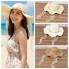 Breathable Vacation Beach Cap with Turquoise Lightweight Big Brimmed Straw Hat Sunshade Topi with Lace Woven Sun Cap Carnival