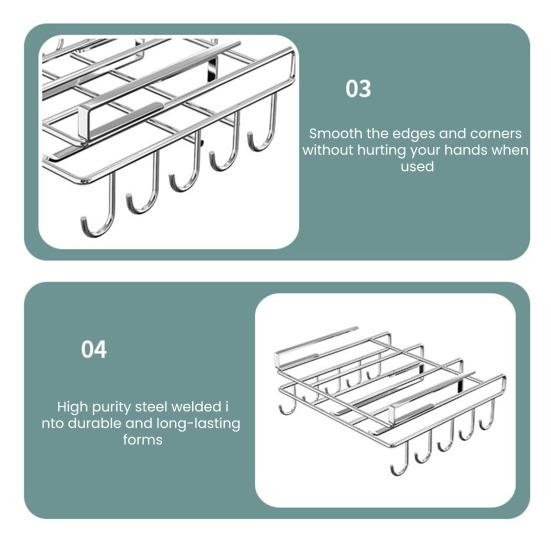 Yousheng Навесная полка под шкаф для хранения с 10 крючками, 2 держателями для полотенец и держателем для разделочной доски, установка без сверления, крючки для кружек и кухонной утвари