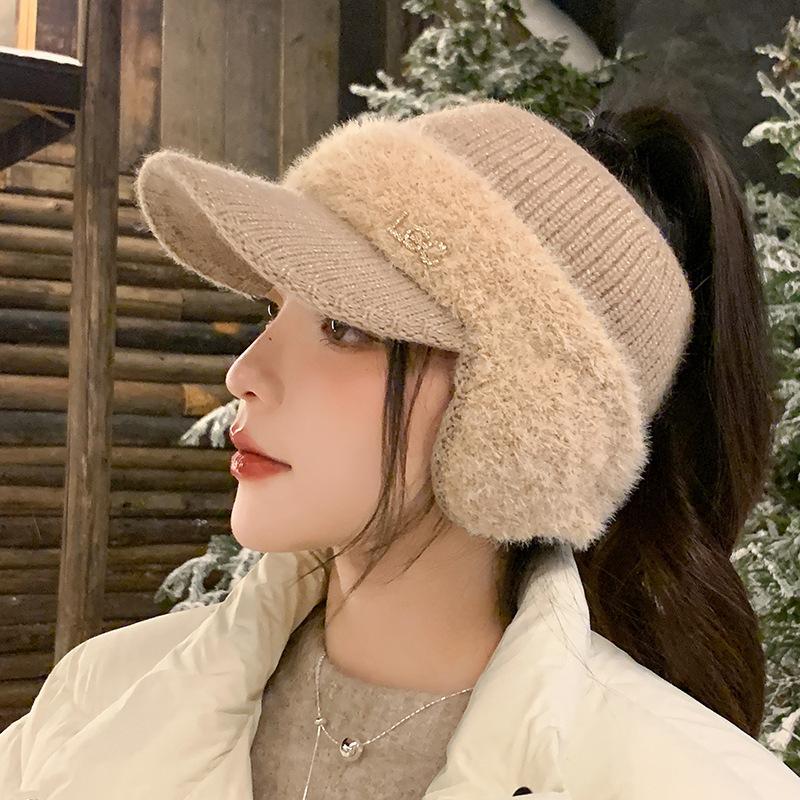 Autumn and Winter Rabbit Fur Plush Empty Top Hat Children Winter Outdoor Warm Face Small Plush Ear Protector Duck Tongue Wool Hat