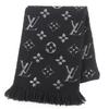 Great Scarf Escalp Logo Mania Shine With Fringe Black Wool M75833 Used