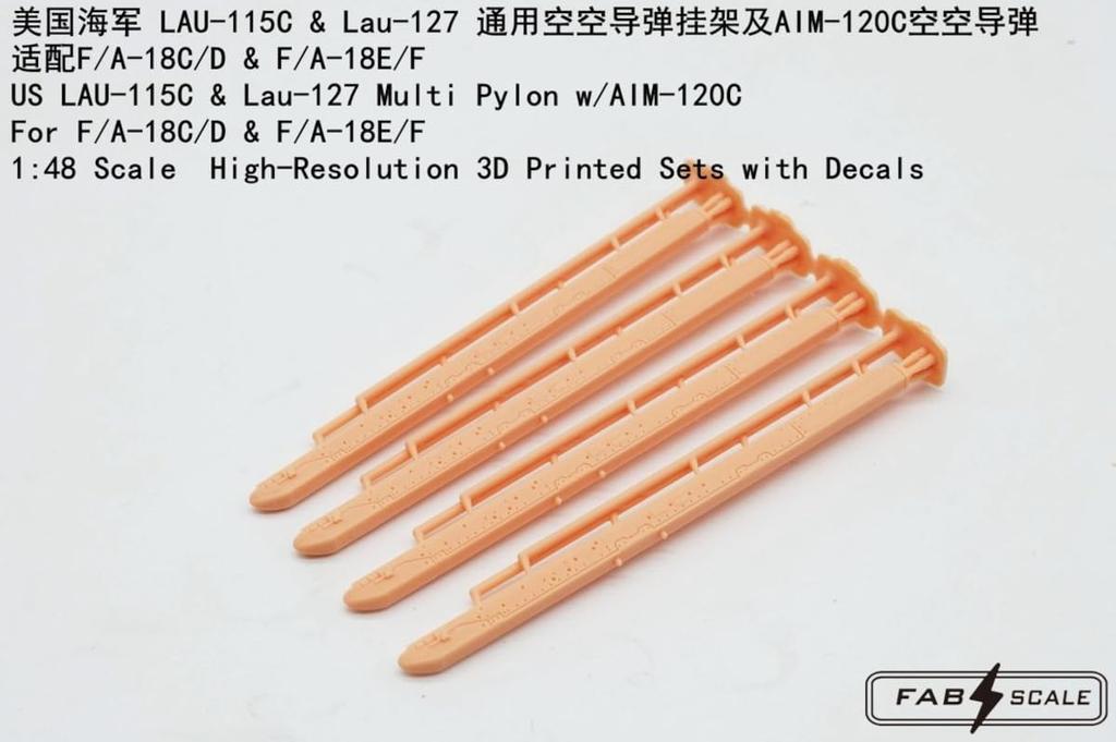 Fab Scale Studio American Plastic Model Parts FAB48083 1/48 F/A-18C/D &F/A-18E/F LAU-115C & Lau-127 Multi-Pylon w/AIM-120C (Airplane)
