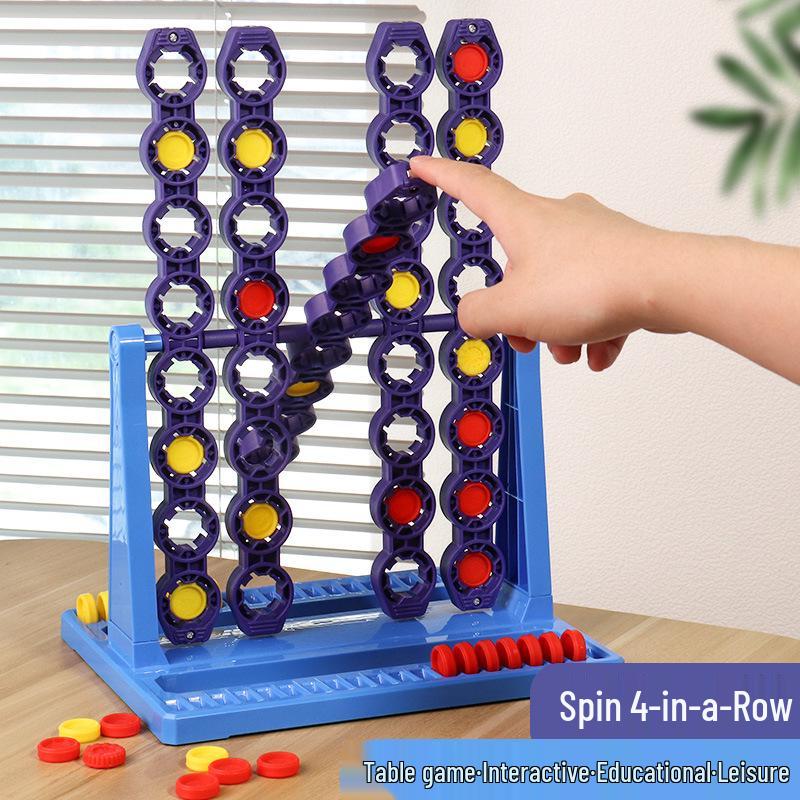 Educational Rotating Four-in-a-Row Table Game for Indoor Play