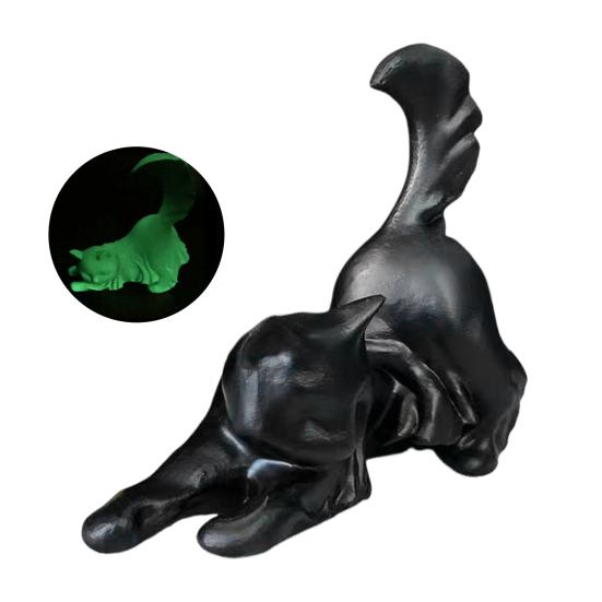 Хэллоуин Статуэтка кота-призрака Светящаяся в темноте Черно-белая статуэтка кота-призрака из смолы Украшение Настольное украшение Подарок для любителей кошек