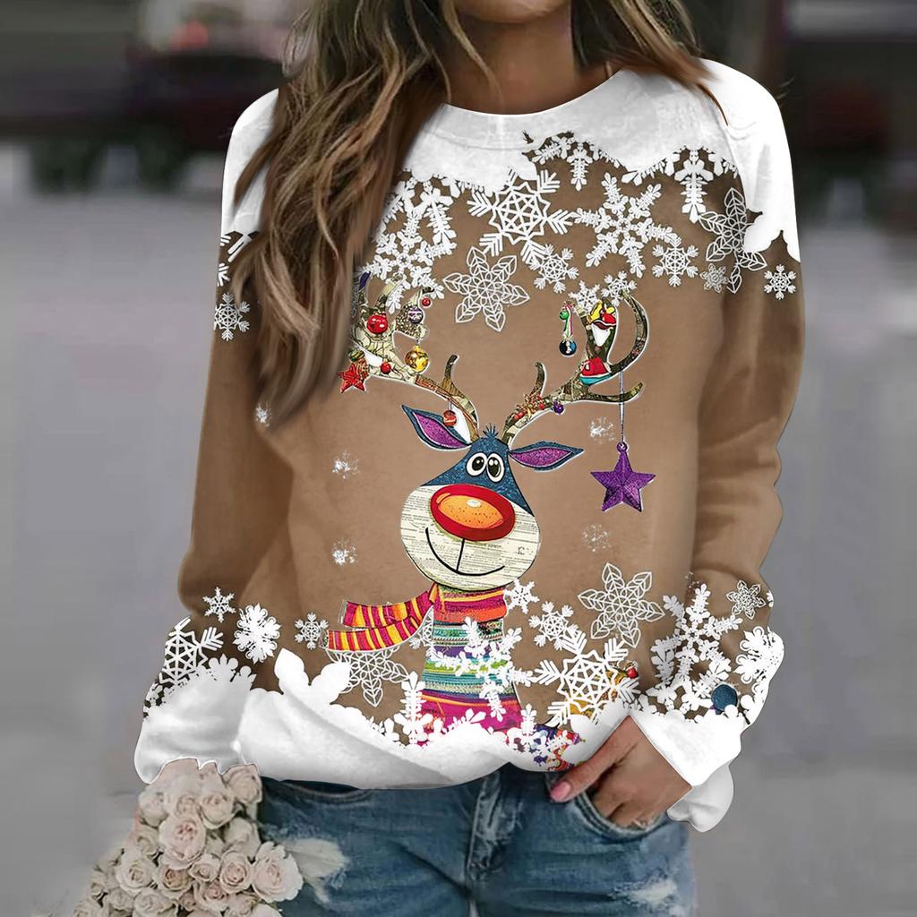 Женские топы с круглым вырезом, хлопковая женская повседневная модная пуловер с длинным рукавом и круглым вырезом с принтом, блузка