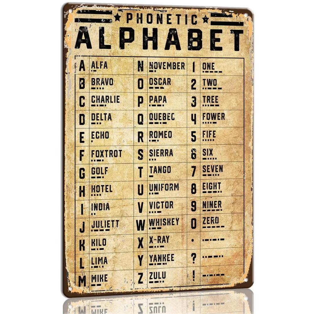 Настенное искусство 'Фонетический алфавит' - Жестяная табличка в винтажном стиле 8x12 с азбукой Морзе, обязательный элемент для декора класса
