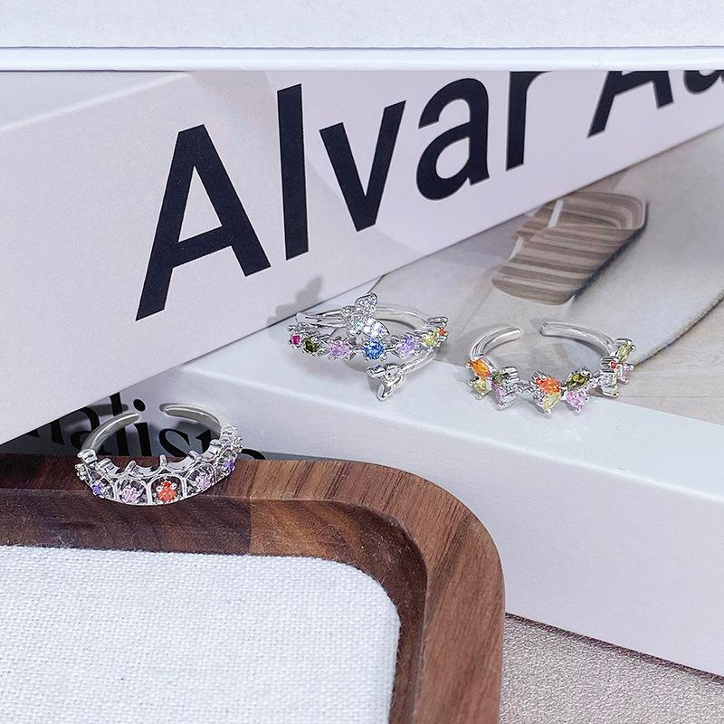 Летний цвет Дофаминовый циркон Изысканное кольцо-бабочка с открытой шинкой Легкая роскошь Премиум Нишевый дизайн Кольцо