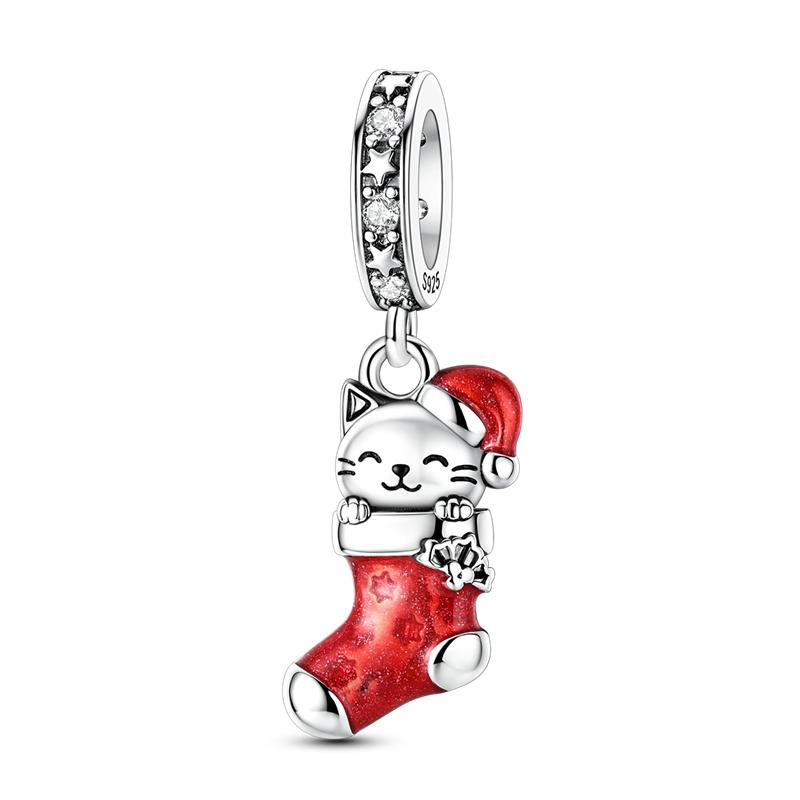 925 Sterling Silver Bright Red Charms Bead CZ Zircon Cute Doll Pendants Fit Original Bracelet DIY Jewelry Women Gift 1