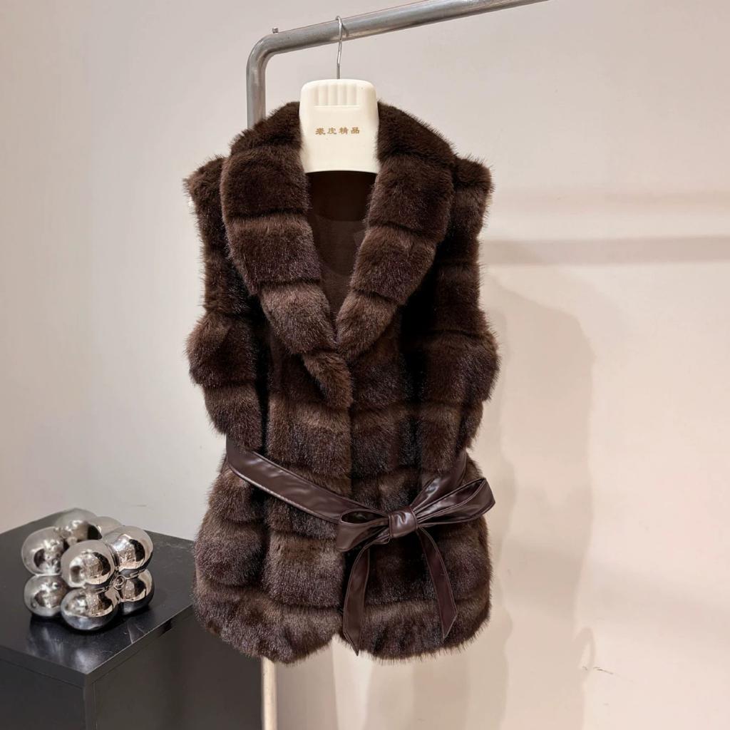 Winter new imitation mink fur fur vest jacket fashionable versatile short thin vest young stripes