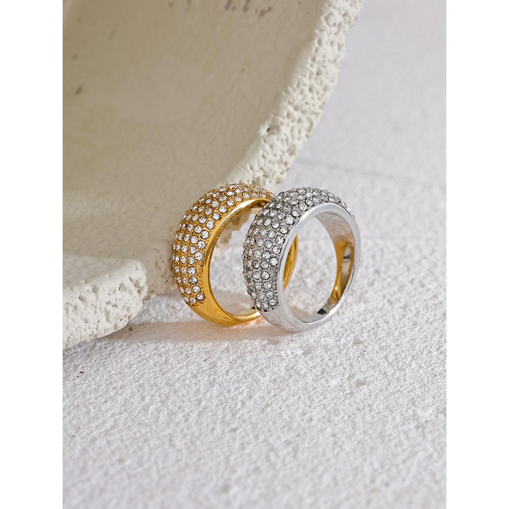 Yhpup Luxury Cubic Zirconia Pave Stainless Steel Fashion Ring High Quality Women Classic Exquisite Finger Jewelry Bijoux Gift