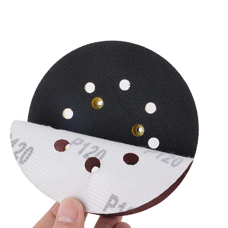 5-Inch 8-Hole Flocked Red Sandpaper Disc, Brown Corundum, for Metal Rust Removal and Putty Sanding