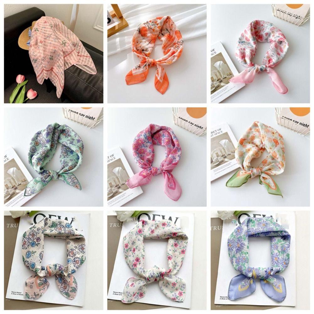 Breathable Spring Silk Scarf Sweat-absorption Square Hijab Scarf Sweet Scarves Vacation