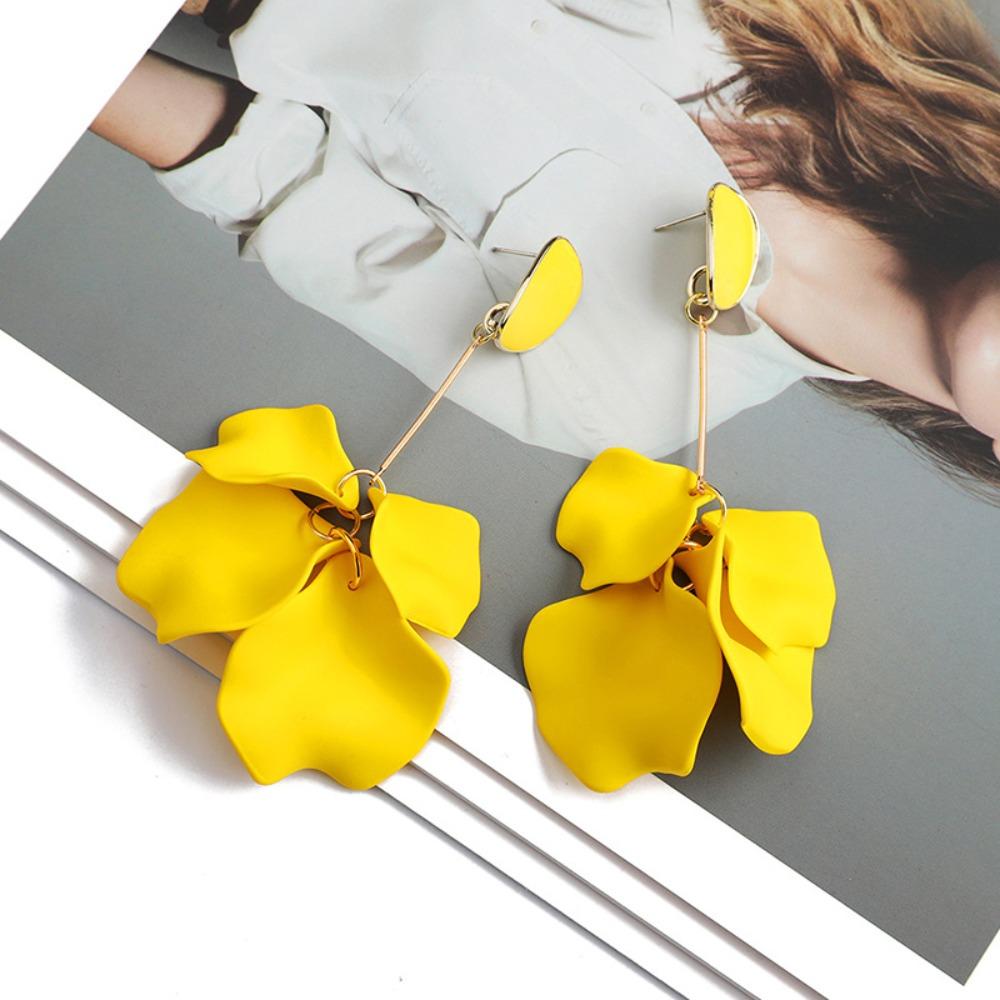 Alloy Ladies Ear Drop Flower Shape Long Dangle Drop Earrings Rose Flower Tassel Earrings  Ladies