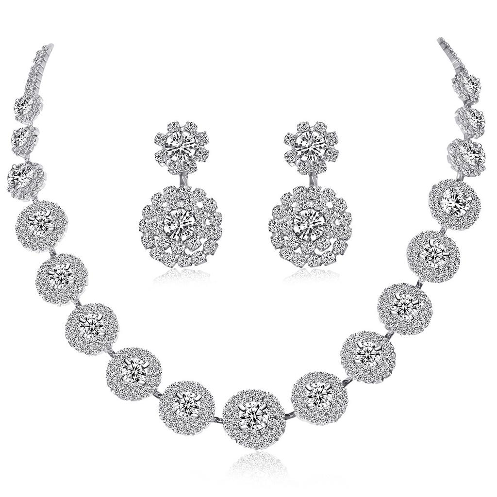 Premium Luxury Super Flash Diamond Necklace Earrings Set, Bridal Earrings, Wedding Dress Accessories