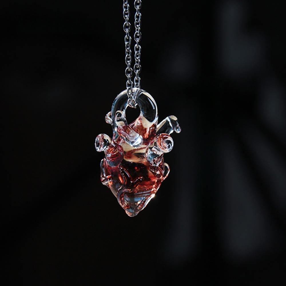 Handmade Transparent Heart Pendant Necklace Silver Chain Coloured Glaze Chain Choker Gift