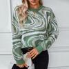 Women's Casual Knitted Mock Neck Sweater Print Colorblock Long Sleeve Loose Fit Pullover Fall Winter Oversized Knit Crewneck Sweaters for Women