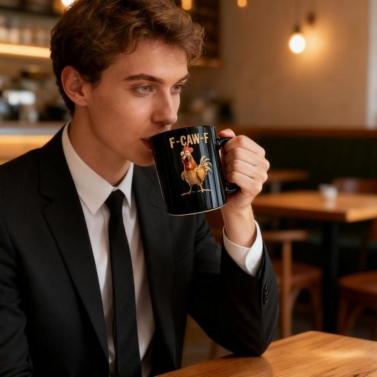 F-Caw-F Rooster Mug Ceramic Chicken Coffee Cup Funny Chicken Mug Gift for Men Women Farmhouse Home Kitchen Bar Decor