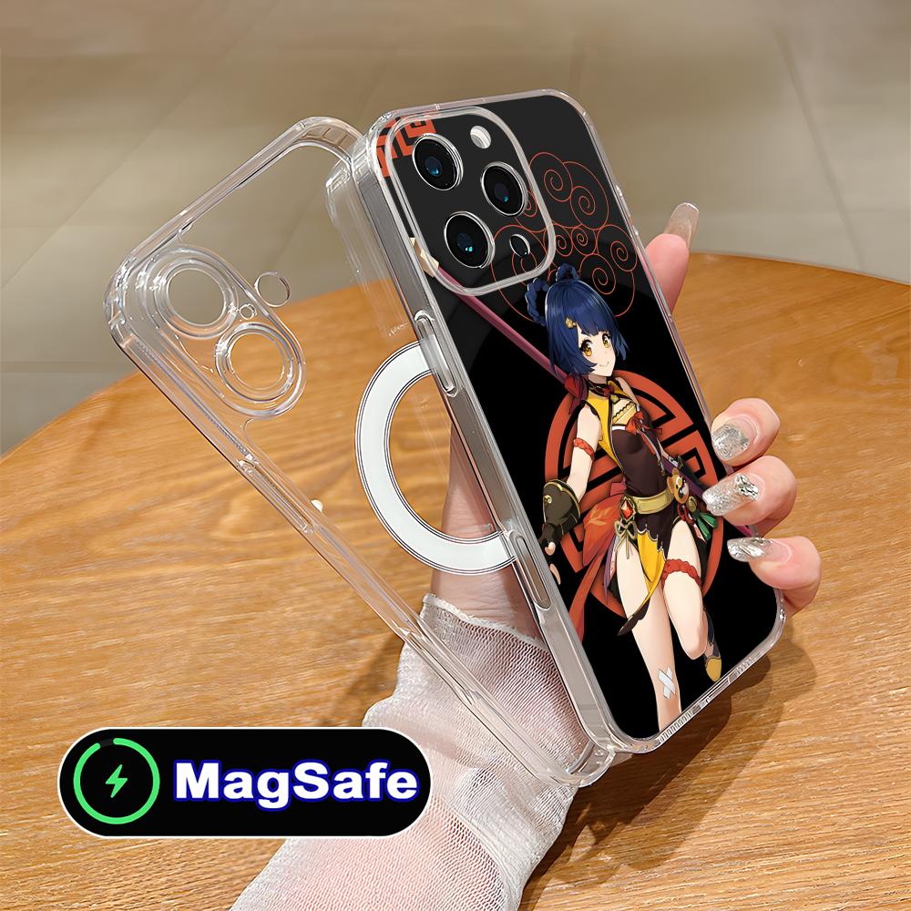 Game GI Xiangling Clear TPU Magsafe Mobile Phone Case for iPhone 17 16 15 14 13 12 11 Air Pro Max Plus Mini Colorful Cover