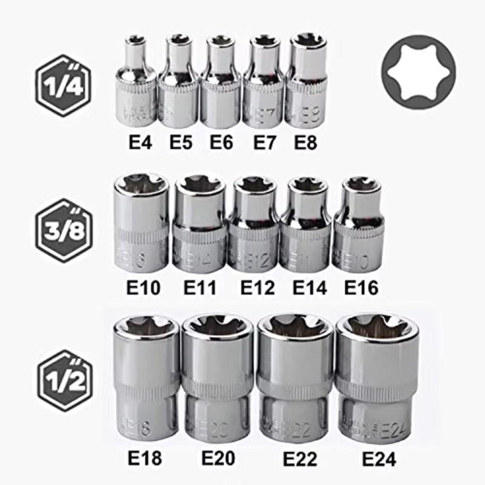 14PCS/Set External Hex Wrench Head Star Socket Set E4-E24 E-Torx Socket Set  Automotive Repair