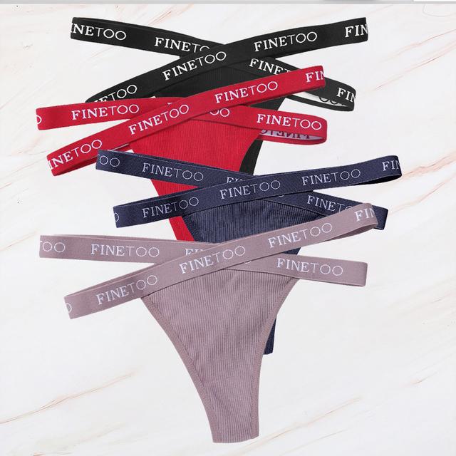 FINETOO 4PCS/Lot Sexy Cross Strap Cotton G-String Women's Panties FINETOO Letter High Waisted Fashion Thongs Panty Lingerie M-XL