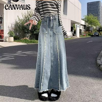 Грушевидная фигура, винтажная джинсовая юбка-бюстье из мешковины, женская длинная юбка трапециевидной формы размера плюс