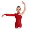 Girls One Shoulder Long Sleeve Ruched Mesh Leotard Figure Skating Gymnastics Outfit