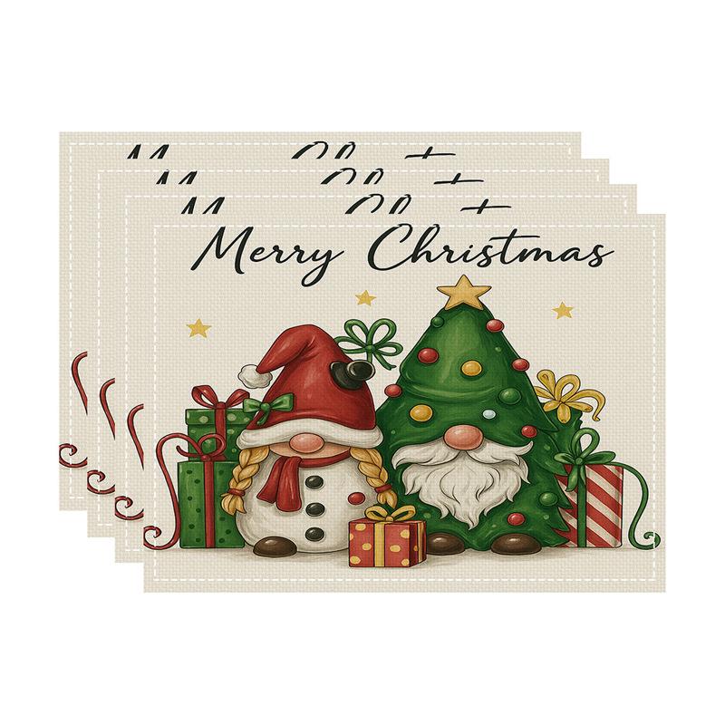 New Christmas Faux Linen Heat-Resistant Table Placemats - Rectangular Festive Dining Decor.